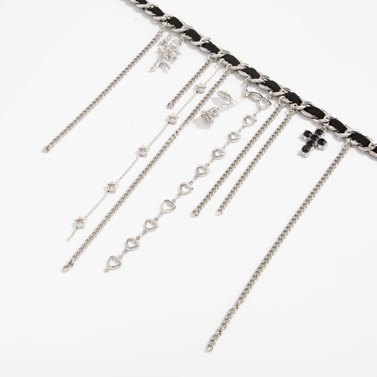 Charming Cupid Rose Heart Star Tassel Velvet Necklace - ArtGalleryZen