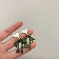 Thumbnail for Charming Enamel Heart Dangling Ribbon Bowknot Earrings - ArtGalleryZen
