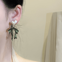 Thumbnail for Charming Enamel Heart Dangling Ribbon Bowknot Earrings - ArtGalleryZen