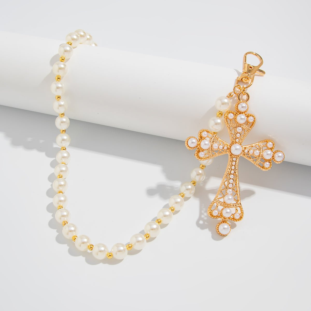 Charming Gold Silver Plated Cross Pendant Pearl Trouser Chain - ArtGalleryZen