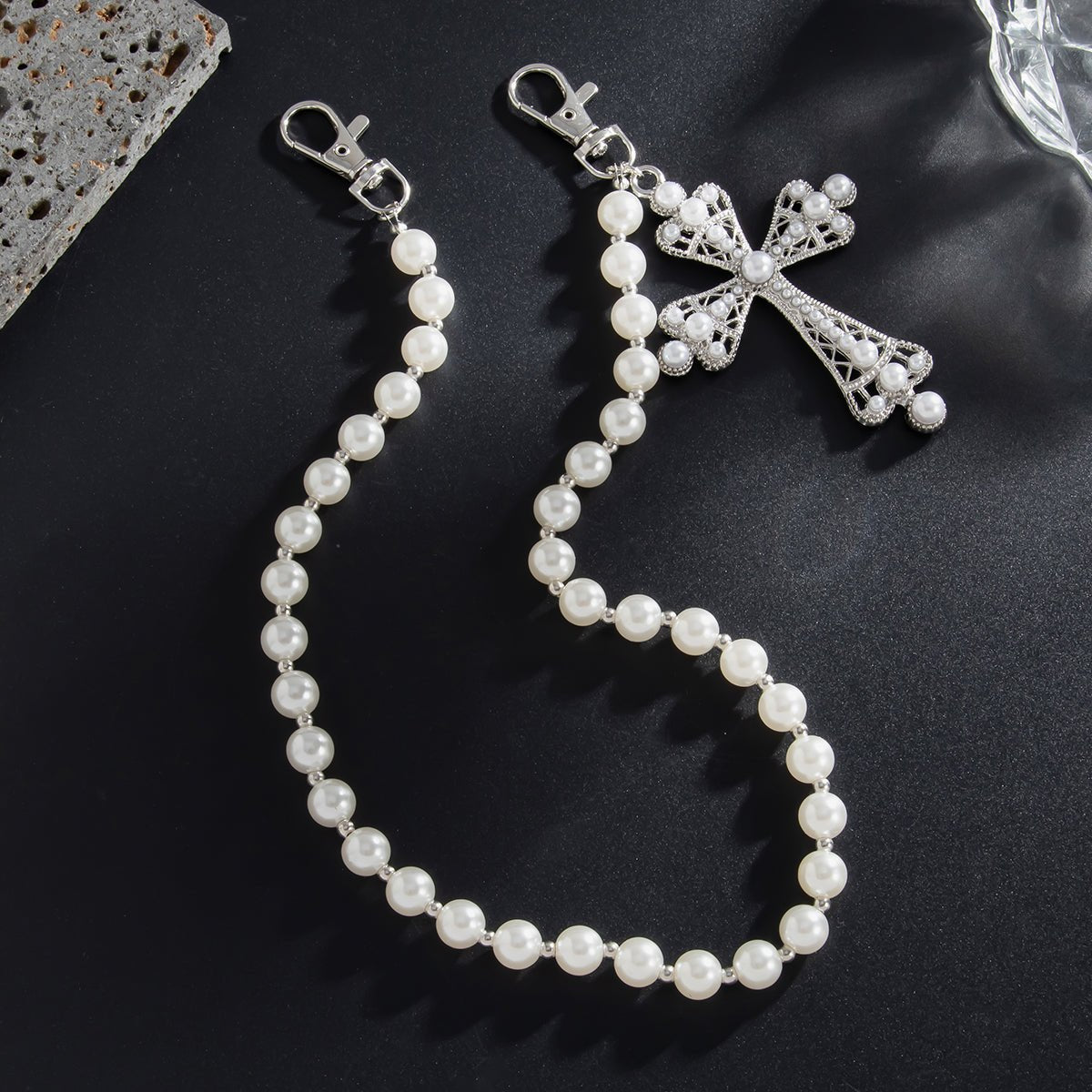 Charming Gold Silver Plated Cross Pendant Pearl Trouser Chain - ArtGalleryZen