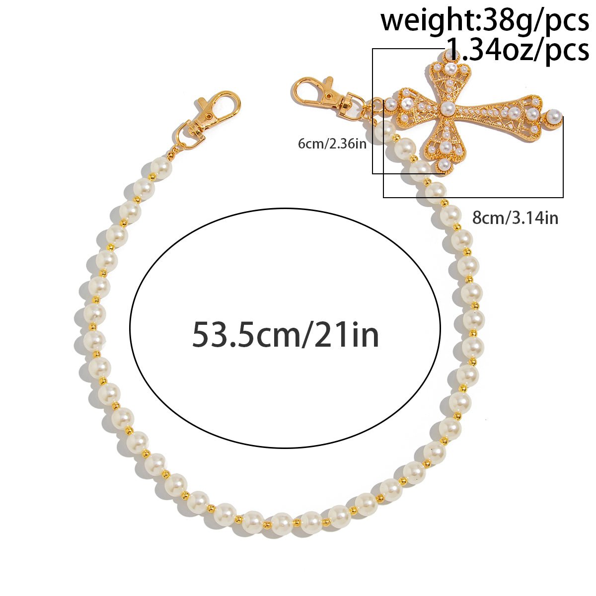 Charming Gold Silver Plated Cross Pendant Pearl Trouser Chain - ArtGalleryZen