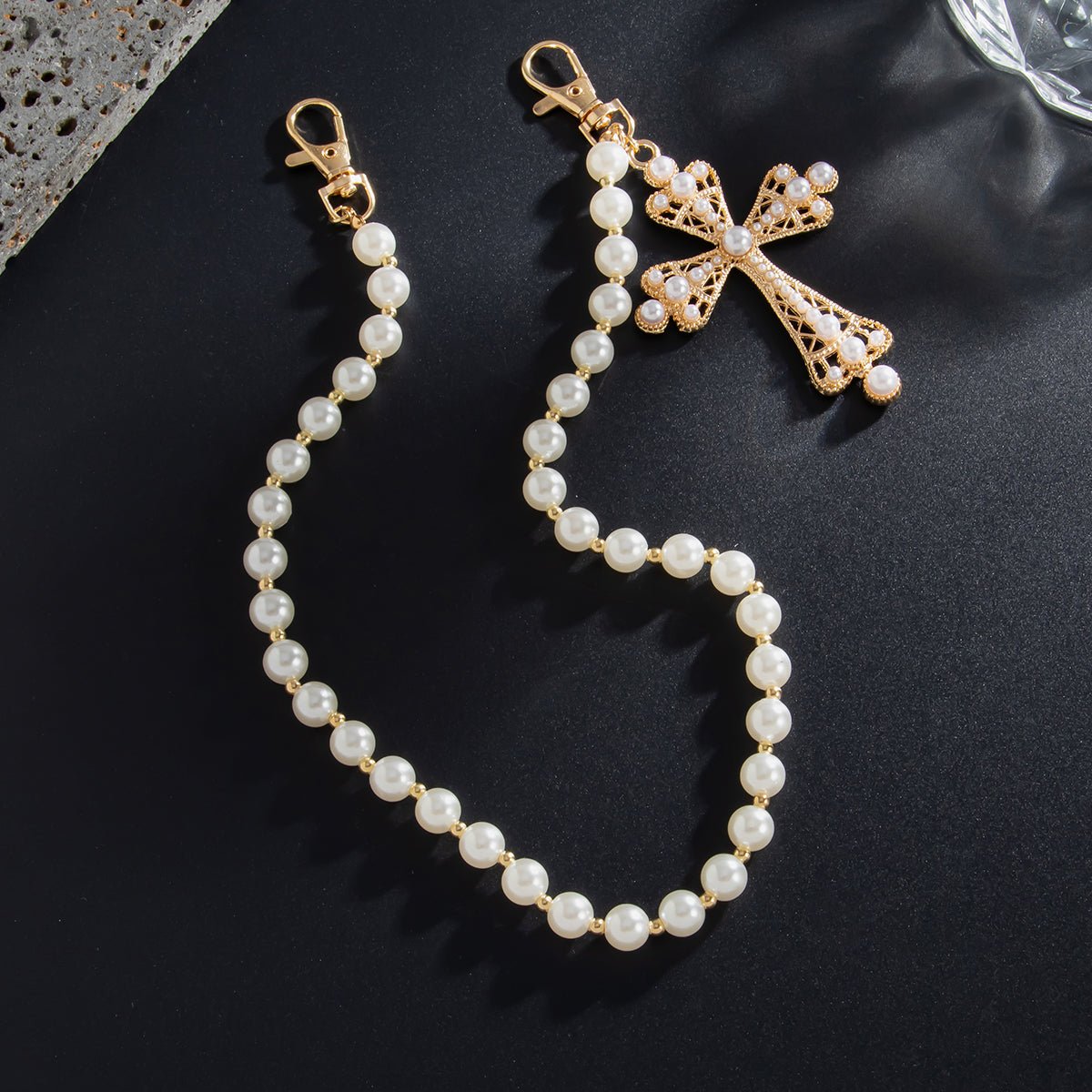 Charming Gold Silver Plated Cross Pendant Pearl Trouser Chain - ArtGalleryZen