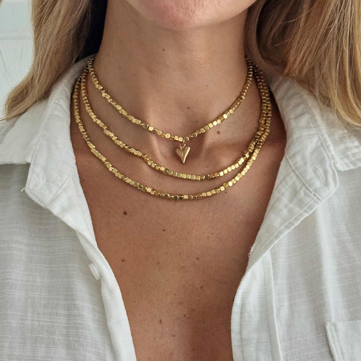 Charming Heart Pendant Square Seed Beaded Long Chain Necklace - ArtGalleryZen