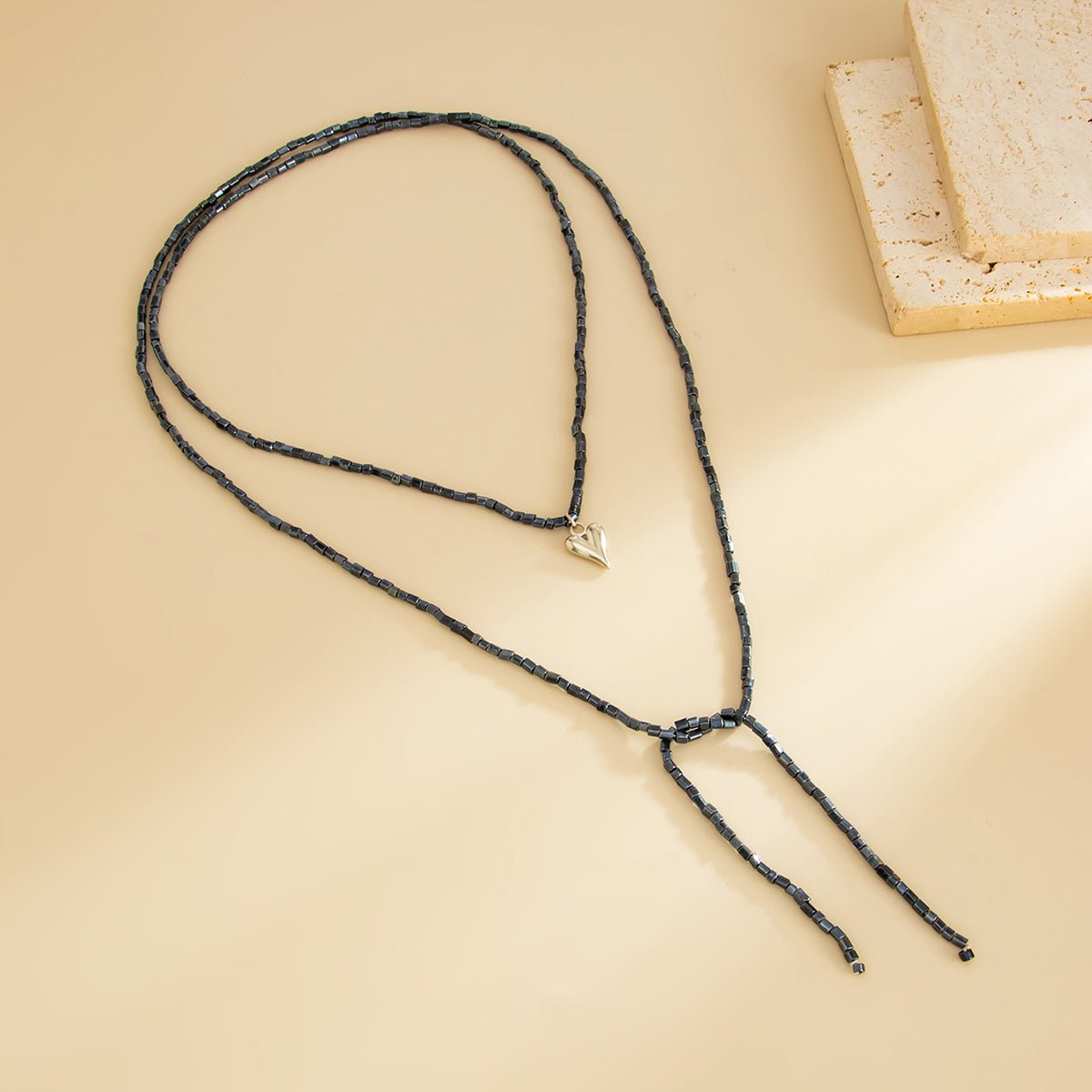 Charming Heart Pendant Square Seed Beaded Long Chain Necklace - ArtGalleryZen