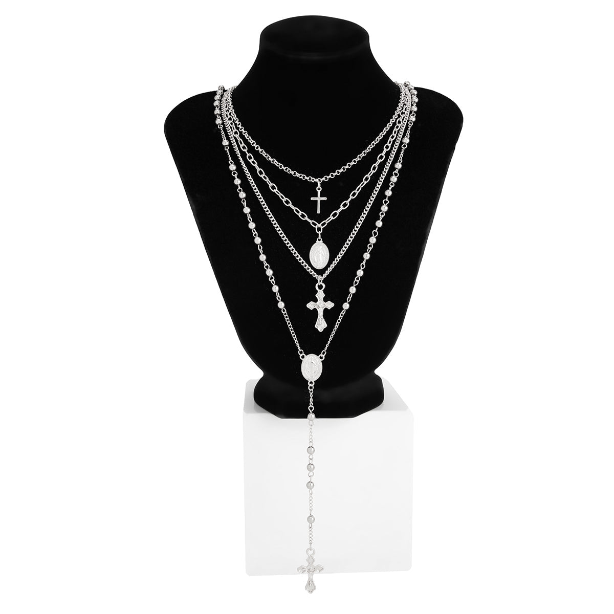 Charming Layered Cross Pattern Oval Disk Pendant Y Necklace Set - ArtGalleryZen
