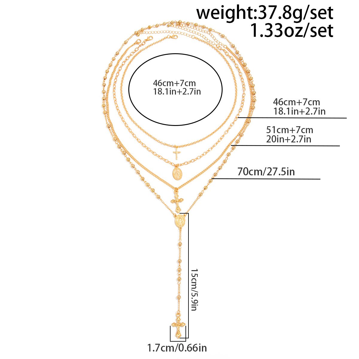 Charming Layered Cross Pattern Oval Disk Pendant Y Necklace Set - ArtGalleryZen