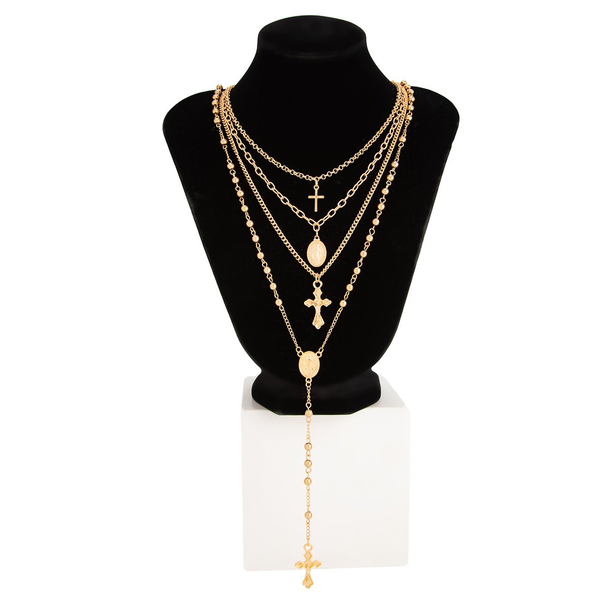 Charming Layered Cross Pattern Oval Disk Pendant Y Necklace Set - ArtGalleryZen
