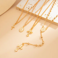 Thumbnail for Charming Layered Cross Pattern Oval Disk Pendant Y Necklace Set - ArtGalleryZen