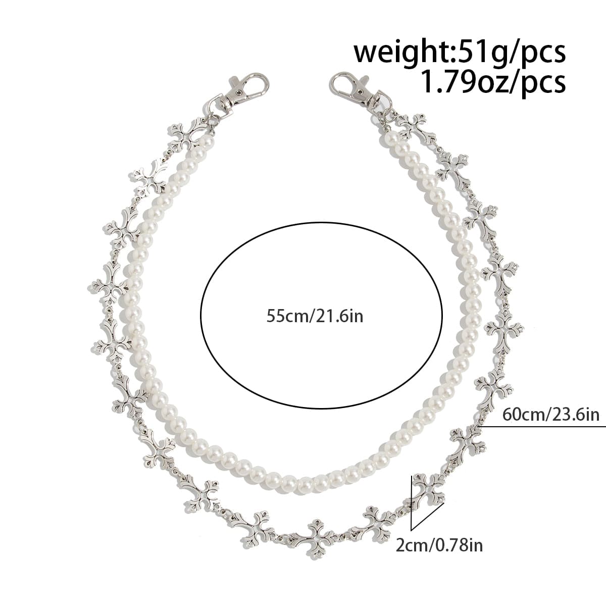 Charming Layered Cross Pearl Trouser Chain - ArtGalleryZen