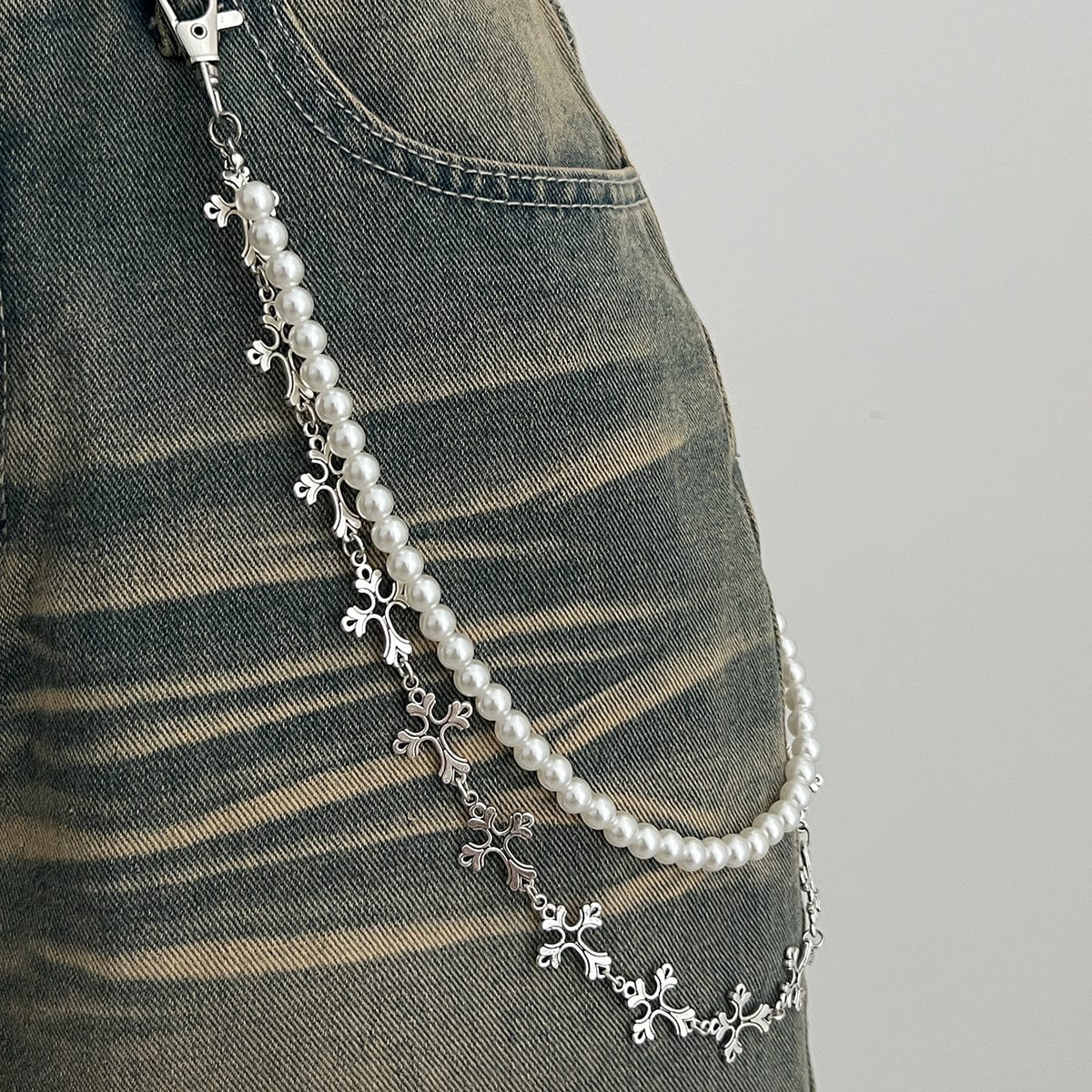 Charming Layered Cross Pearl Trouser Chain - ArtGalleryZen