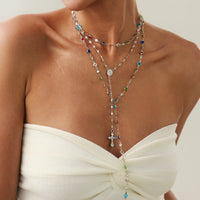 Thumbnail for Charming Layered Cross Pendant Colorful Crystal Chain Y Necklace Set - ArtGalleryZen