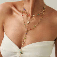 Thumbnail for Charming Layered Cross Pendant Colorful Crystal Chain Y Necklace Set - ArtGalleryZen