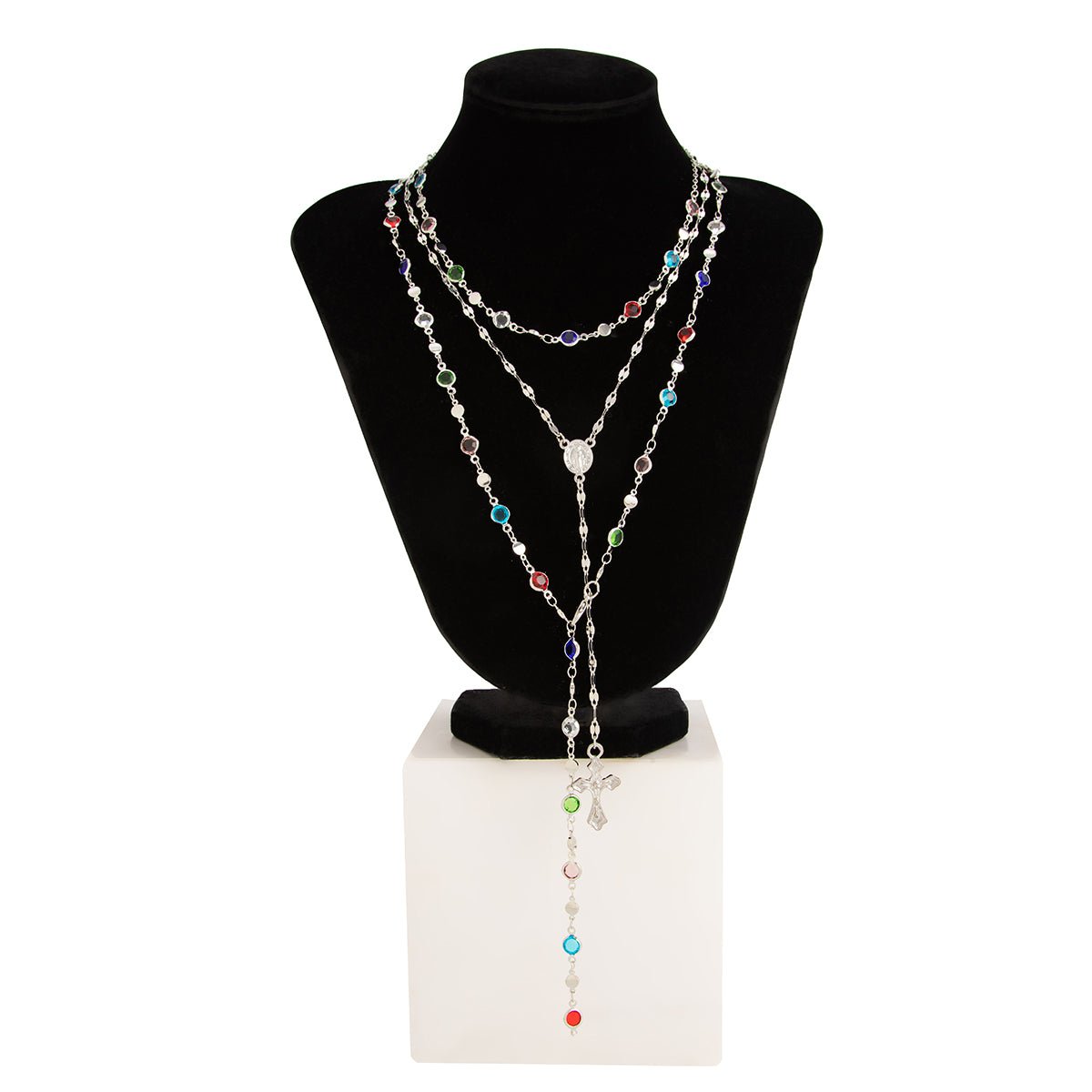Charming Layered Cross Pendant Colorful Crystal Chain Y Necklace Set - ArtGalleryZen