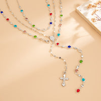 Thumbnail for Charming Layered Cross Pendant Colorful Crystal Chain Y Necklace Set - ArtGalleryZen