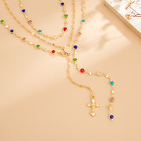 Thumbnail for Charming Layered Cross Pendant Colorful Crystal Chain Y Necklace Set - ArtGalleryZen