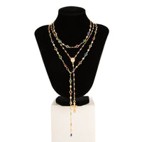 Thumbnail for Charming Layered Cross Pendant Colorful Crystal Chain Y Necklace Set - ArtGalleryZen