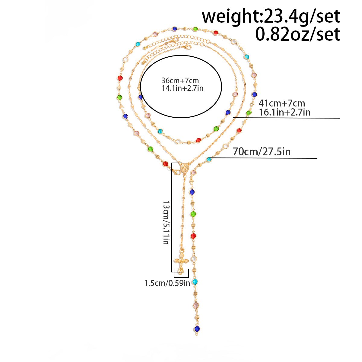 Charming Layered Cross Pendant Colorful Crystal Chain Y Necklace Set - ArtGalleryZen