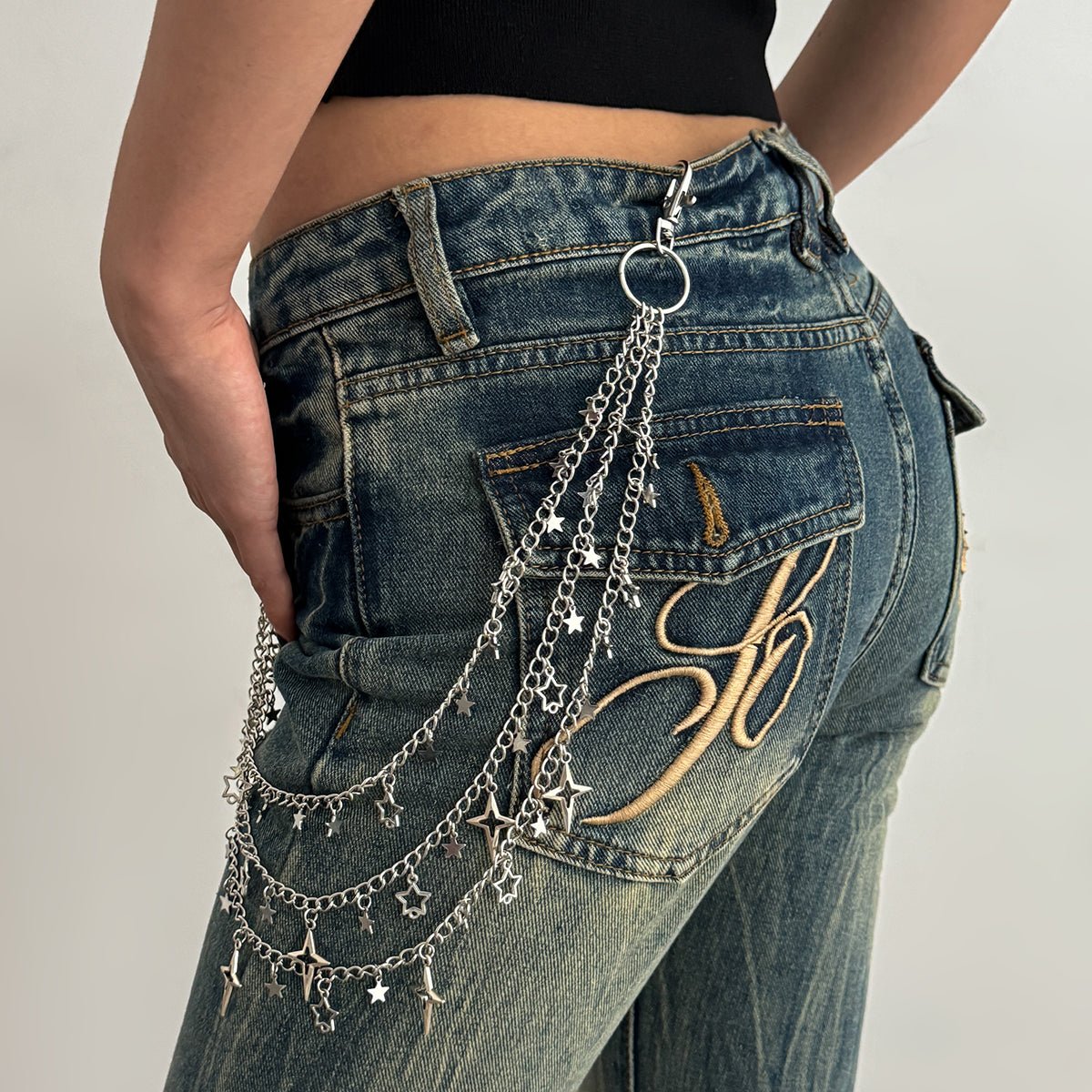 Charming Layered Hollow Star Pendant Trouser Chain - ArtGalleryZen