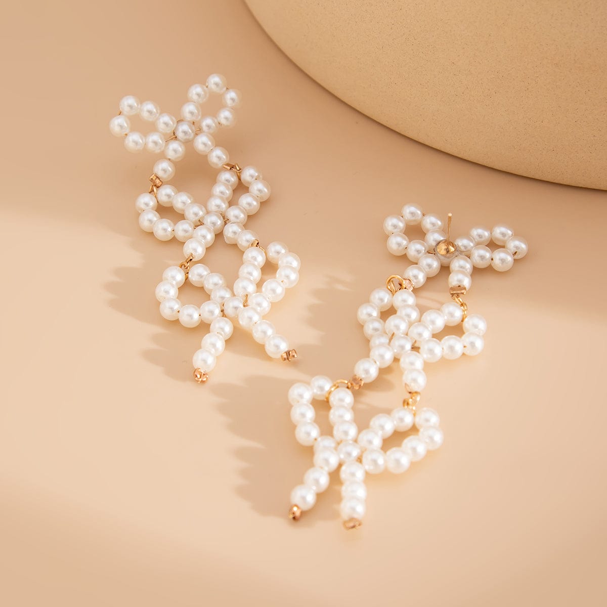 Charming Pearl Beaded Bowknot Dangle Earrings - ArtGalleryZen