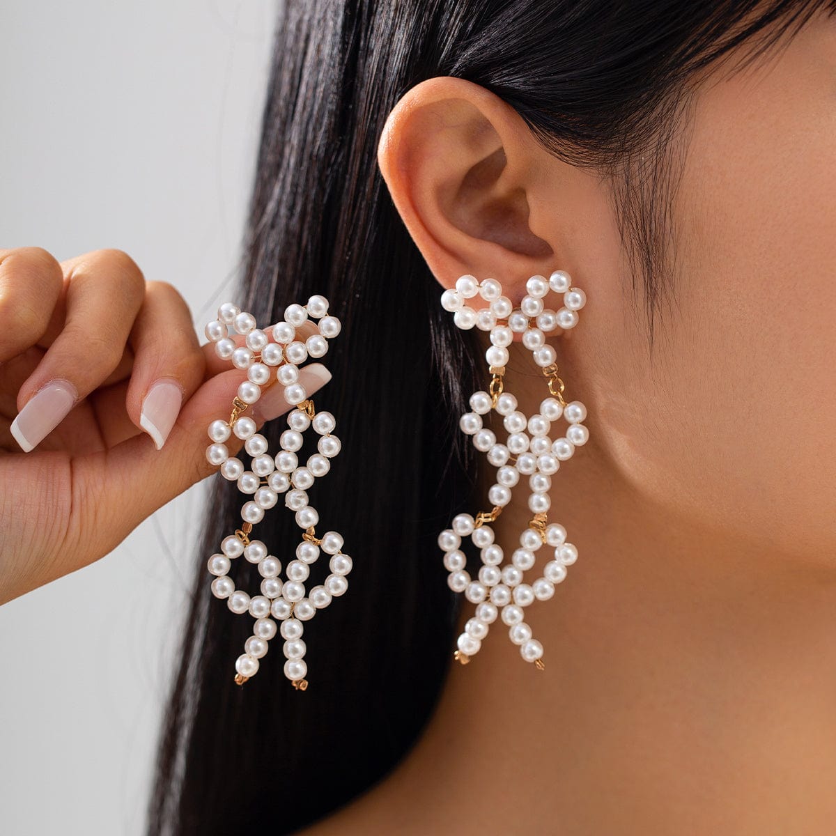 Charming Pearl Beaded Bowknot Dangle Earrings - ArtGalleryZen