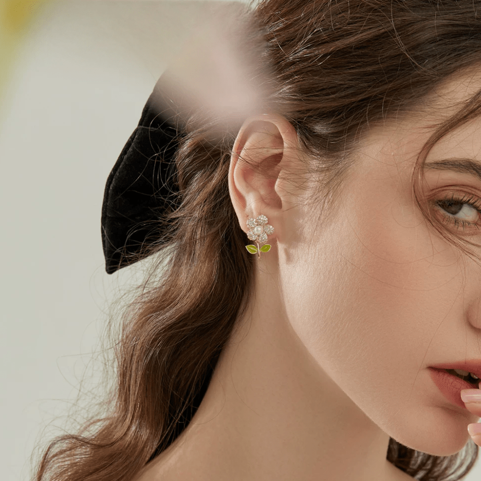 Charming Pearl Inlaid CZ Flower Earrings - ArtGalleryZen