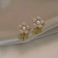 Thumbnail for Charming Pearl Inlaid CZ Flower Earrings