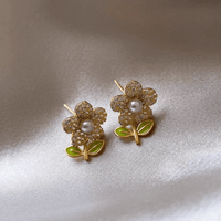 Thumbnail for Charming Pearl Inlaid CZ Flower Earrings