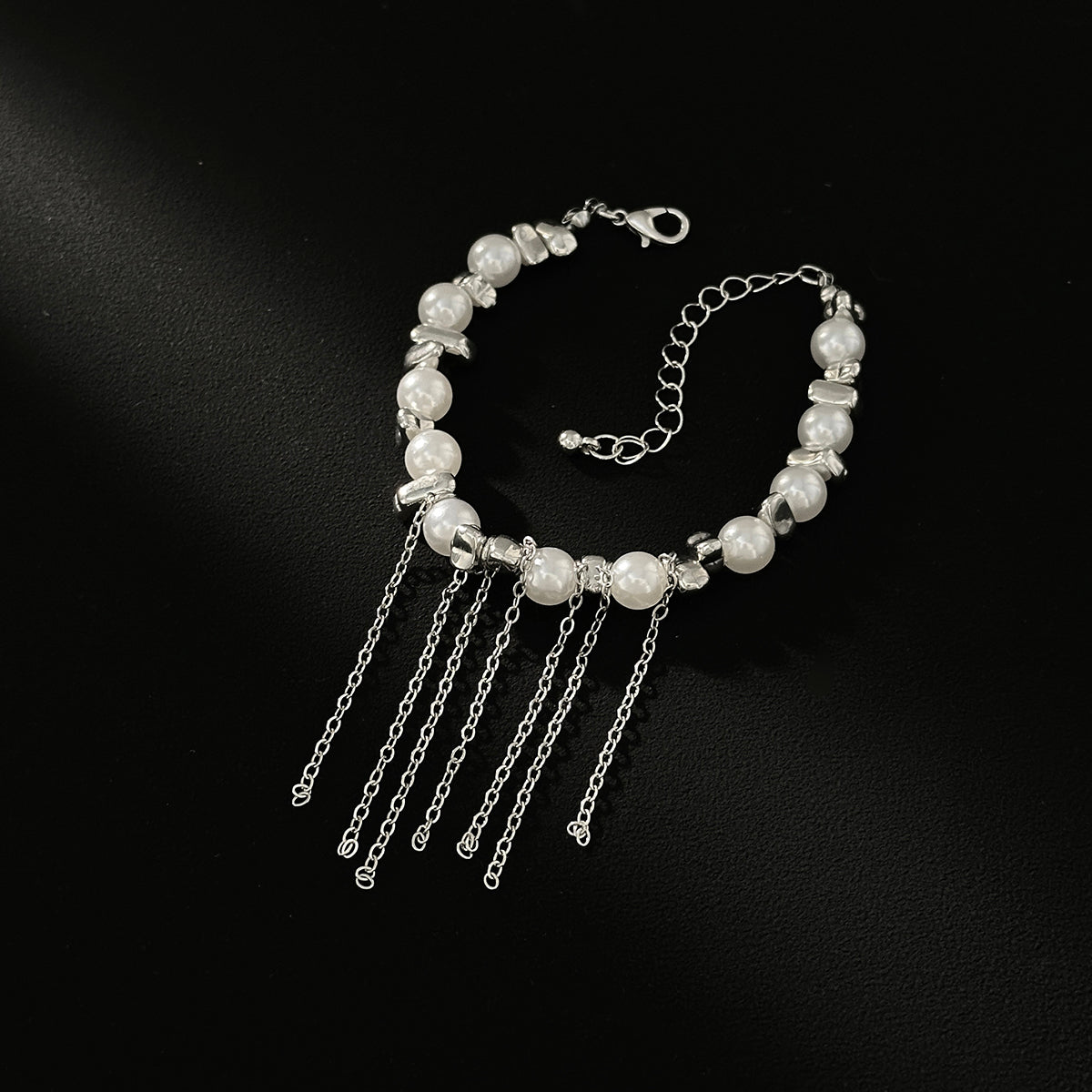 Charming Pearl Irregular Beaded Chain Tassel Choker Necklace Bracelet - ArtGalleryZen