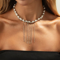 Thumbnail for Charming Pearl Irregular Beaded Chain Tassel Choker Necklace Bracelet - ArtGalleryZen