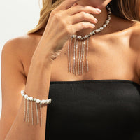 Thumbnail for Charming Pearl Irregular Beaded Chain Tassel Choker Necklace Bracelet - ArtGalleryZen