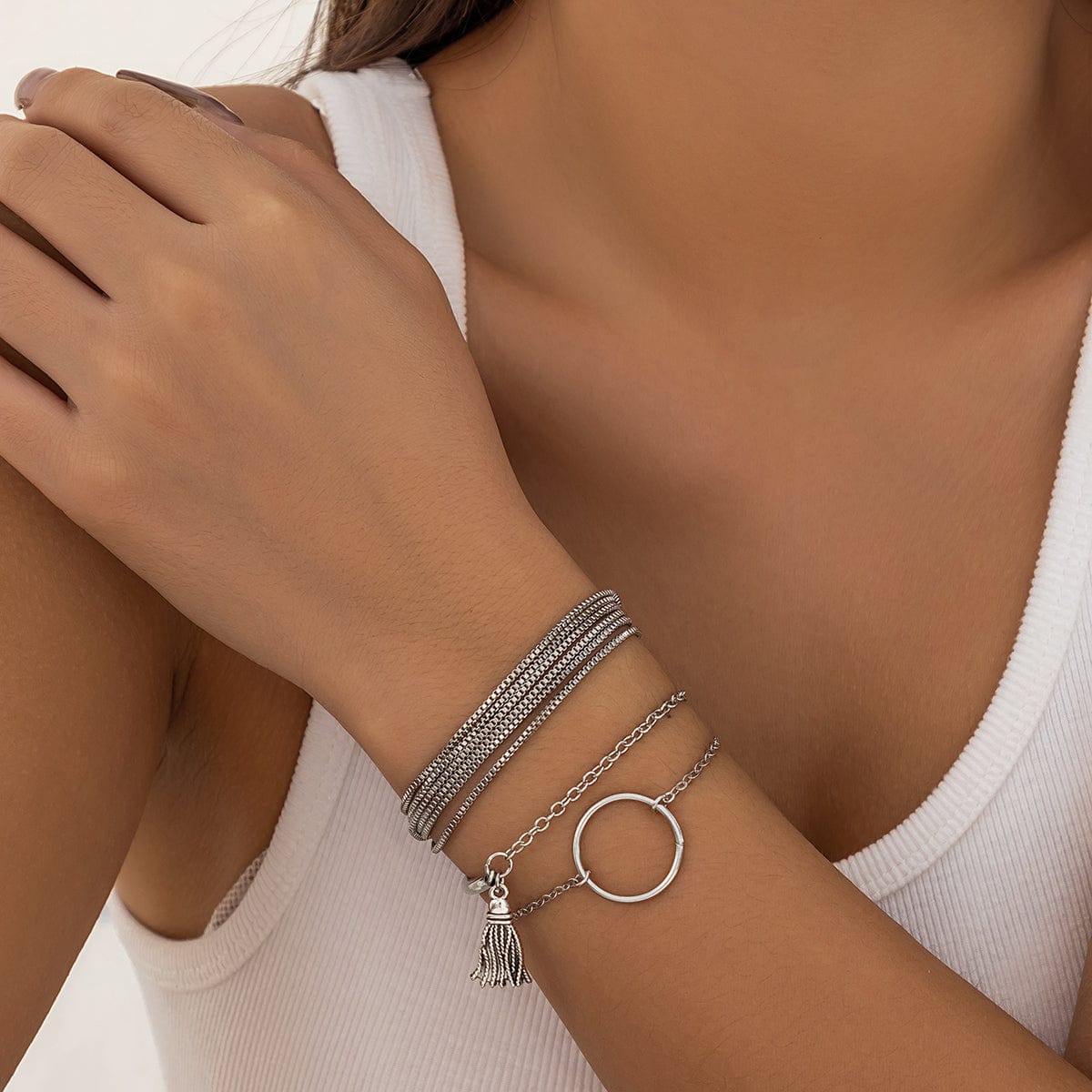 Chc Multi-Layered Tassel Ring Bracelet Set - ArtGalleryZen