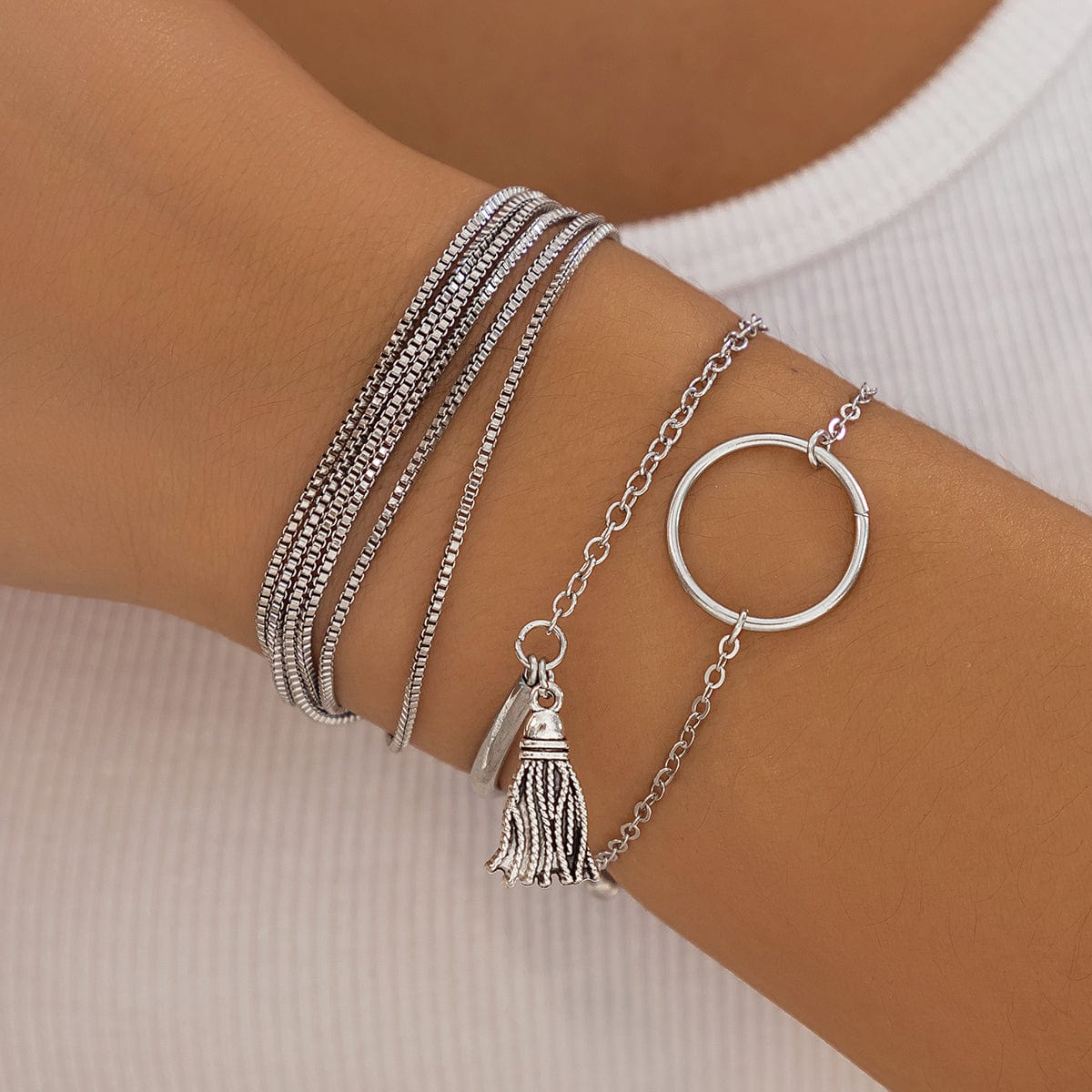 Chc Multi-Layered Tassel Ring Bracelet Set - ArtGalleryZen