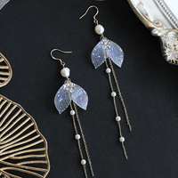 Thumbnail for Chic 14K Gold Mermaid Tail Pearl Chain Tassel Ear Clip Earrings - ArtGalleryZen