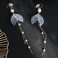 Thumbnail for Chic 14K Gold Mermaid Tail Pearl Chain Tassel Ear Clip Earrings - ArtGalleryZen