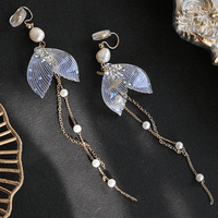 Thumbnail for Chic 14K Gold Mermaid Tail Pearl Chain Tassel Ear Clip Earrings - ArtGalleryZen