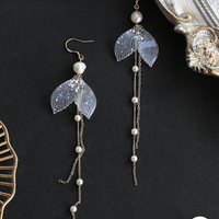 Thumbnail for Chic 14K Gold Mermaid Tail Pearl Chain Tassel Ear Clip Earrings - ArtGalleryZen