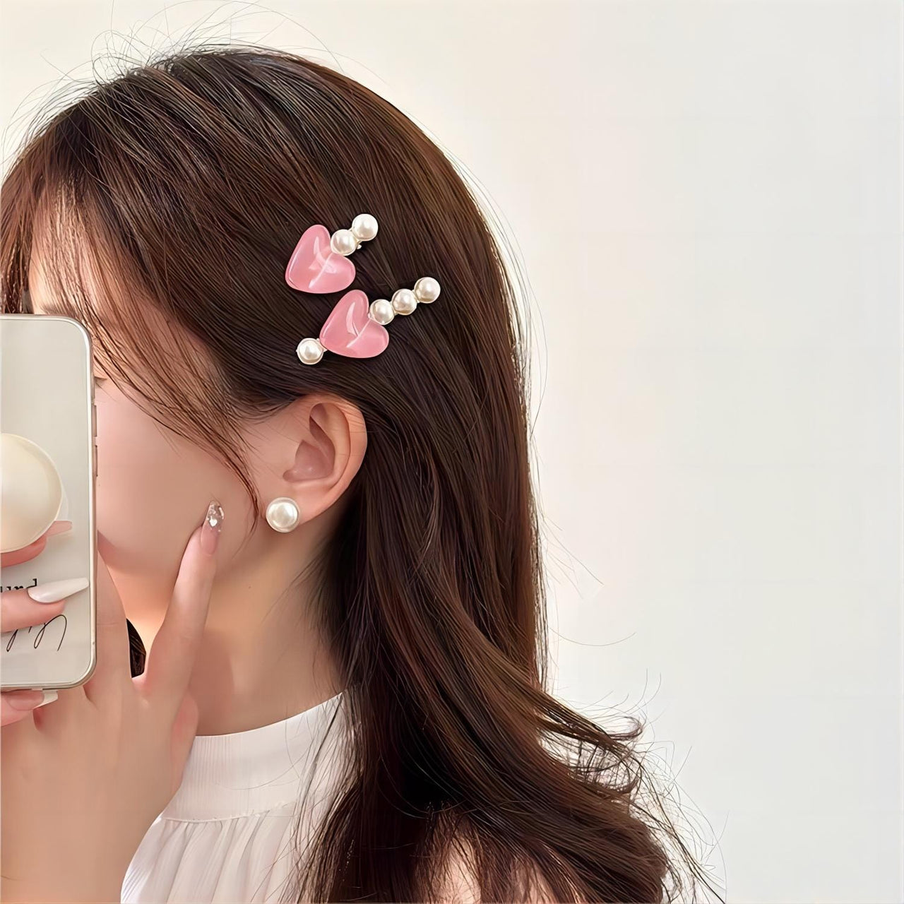 Chic 2 Pieces Crystal Heart Pearl Hair Clips Set - ArtGalleryZen