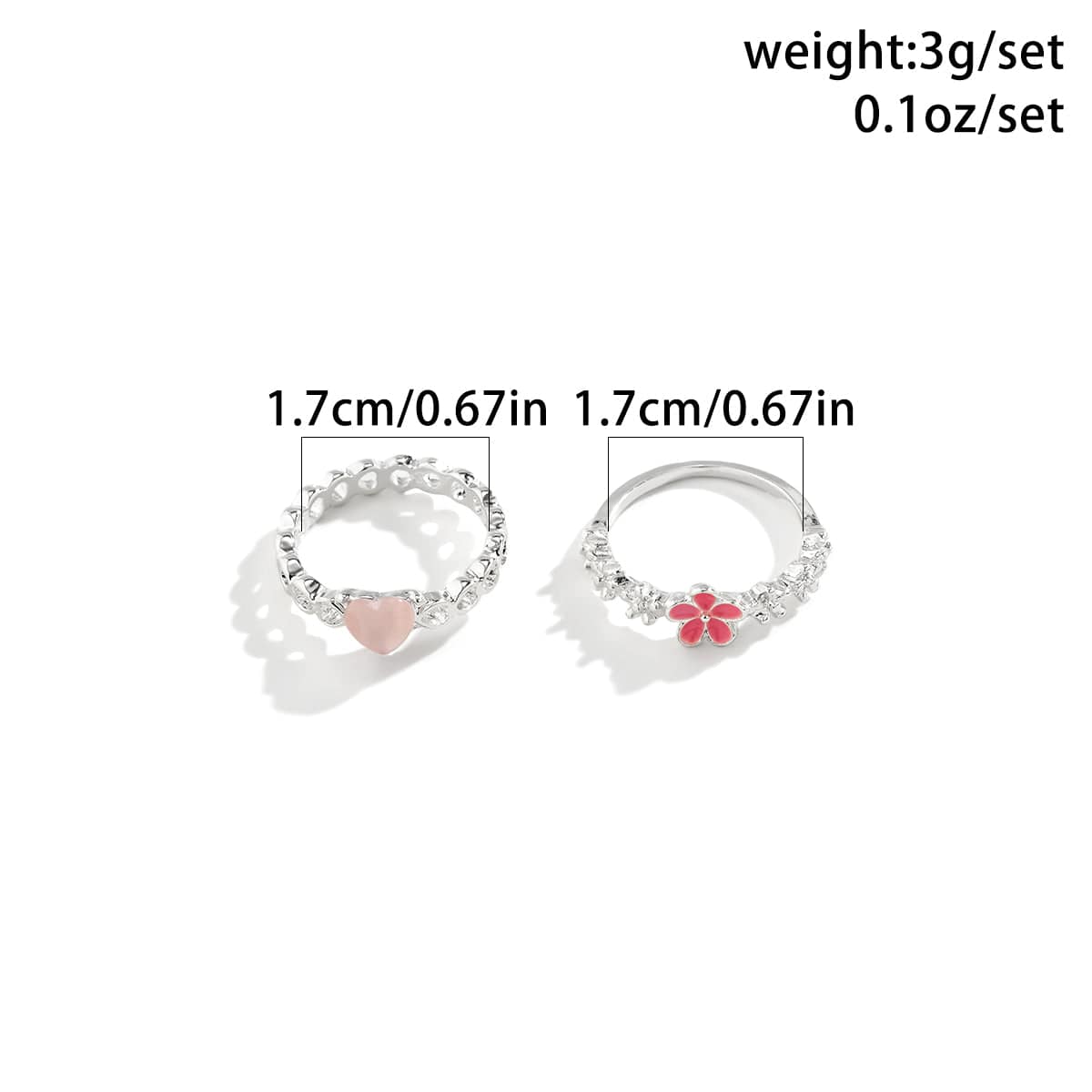 Chic 2 Pieces Enamel Flower Opal Heart Ring Set - ArtGalleryZen