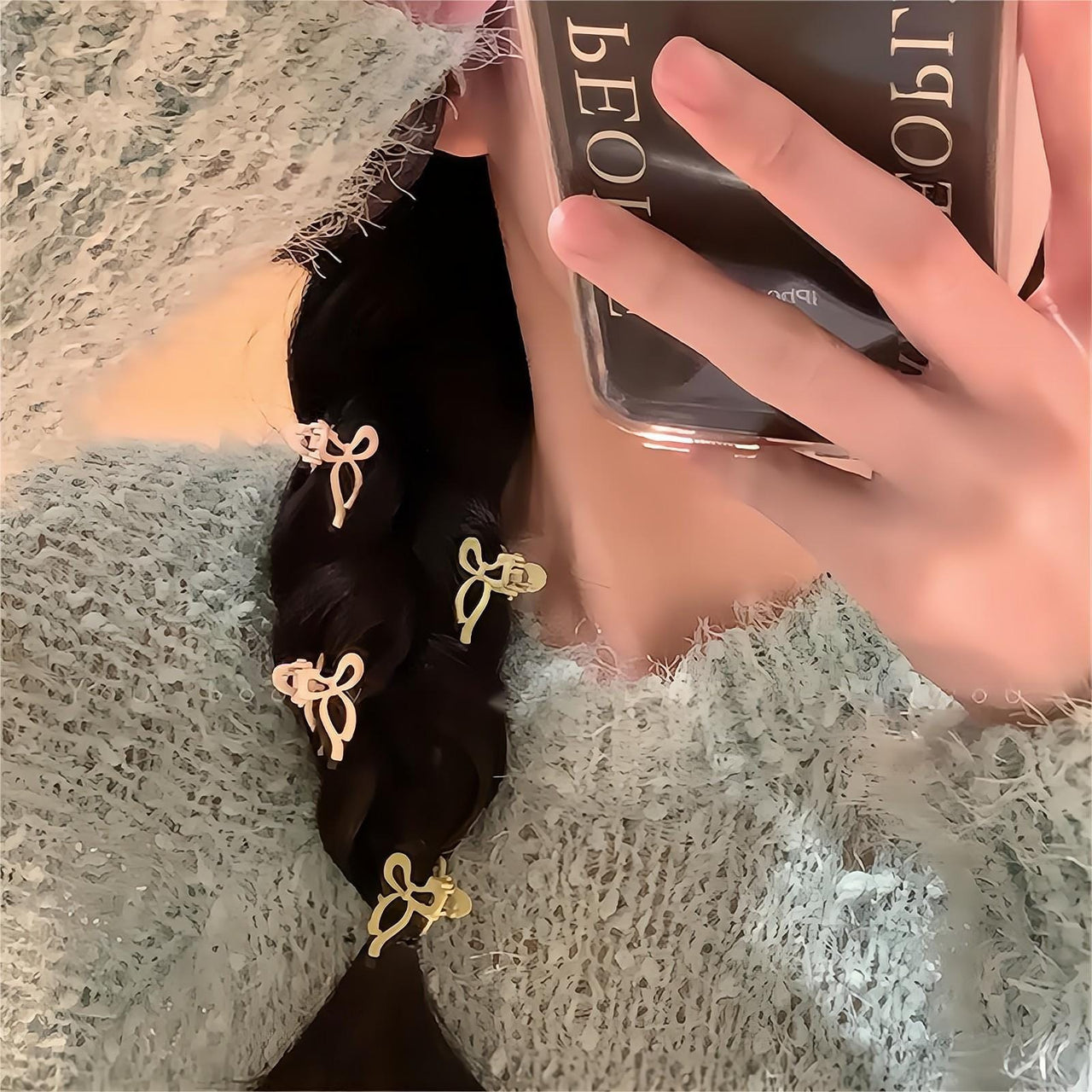 Chic 2 Pieces Enamel Ribbon Bowknot Hair Clips Set - ArtGalleryZen