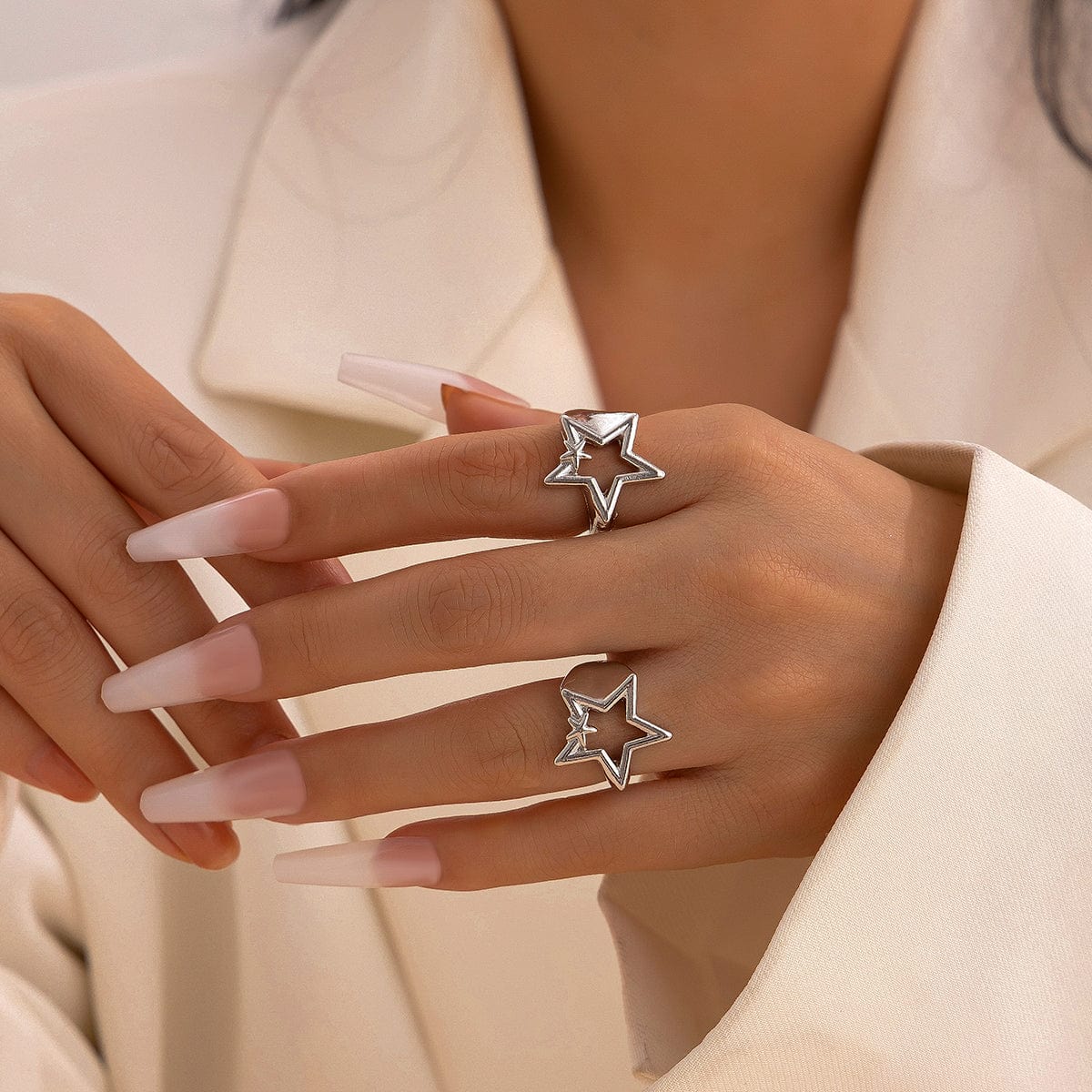 Chic 2 Pieces Hollow Duo Star Open Ring Set