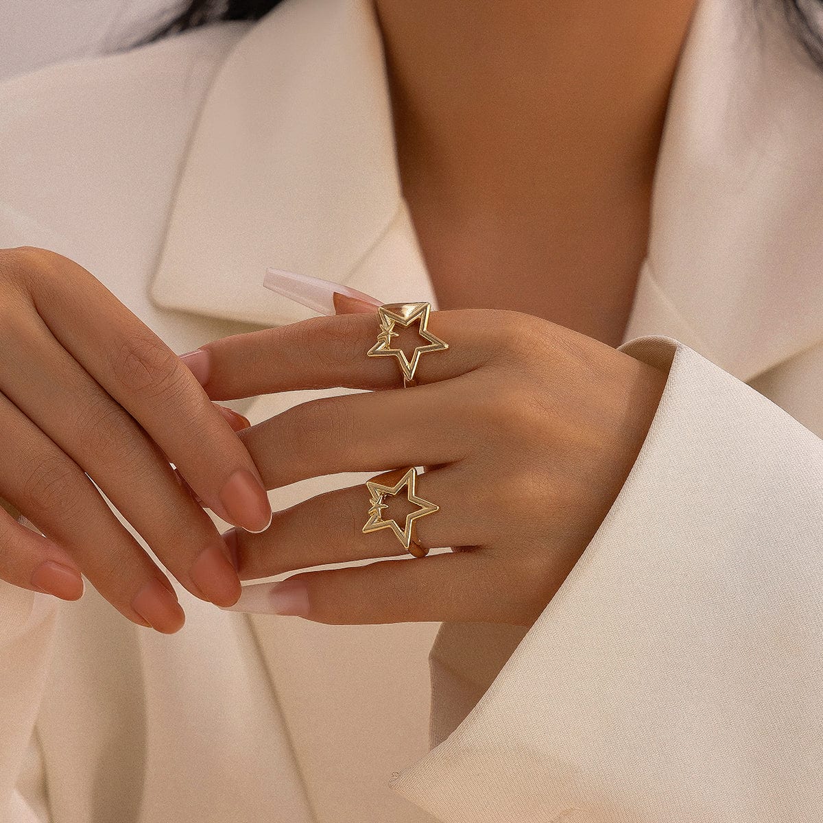 Chic 2 Pieces Hollow Duo Star Open Ring Set