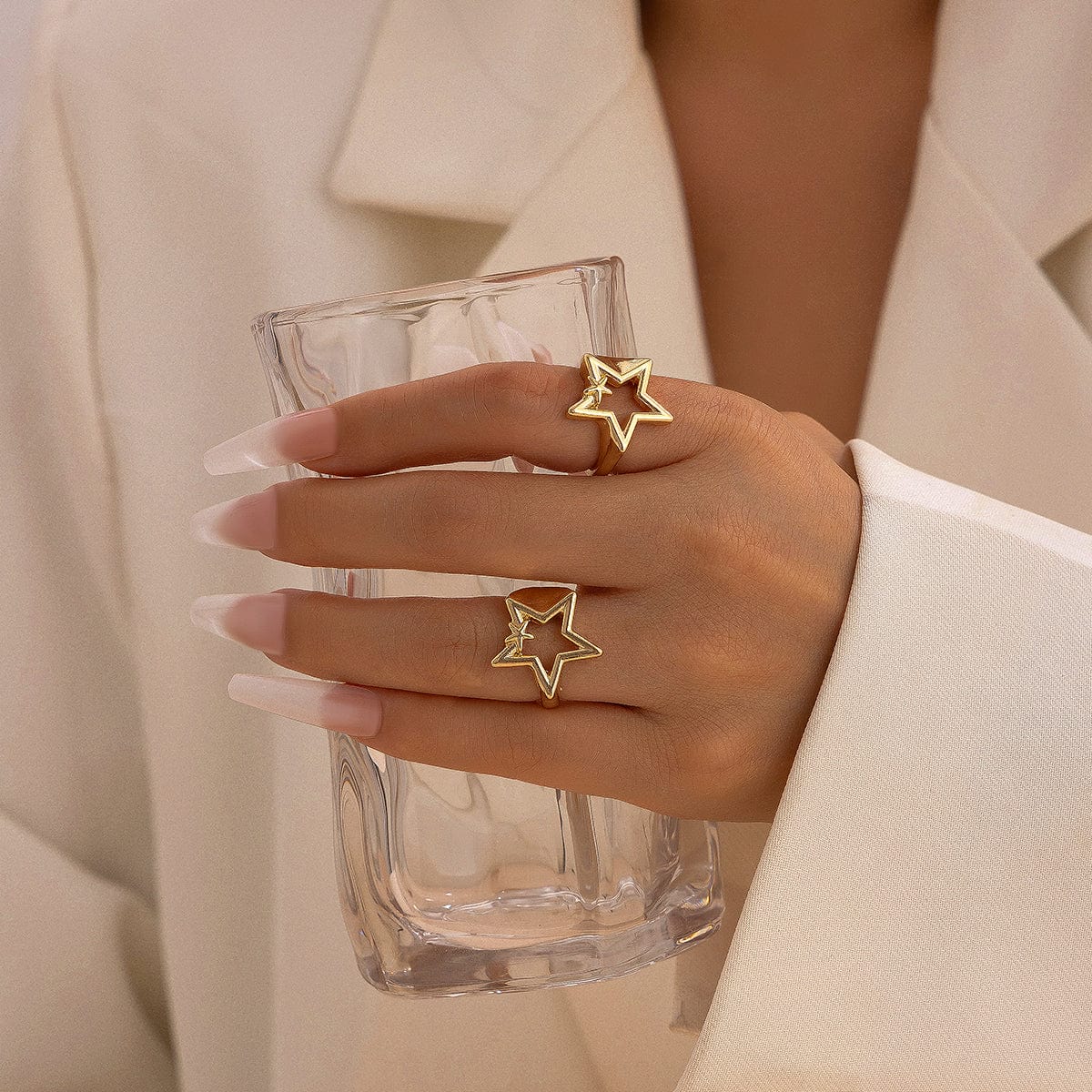 Chic 2 Pieces Hollow Duo Star Open Ring Set