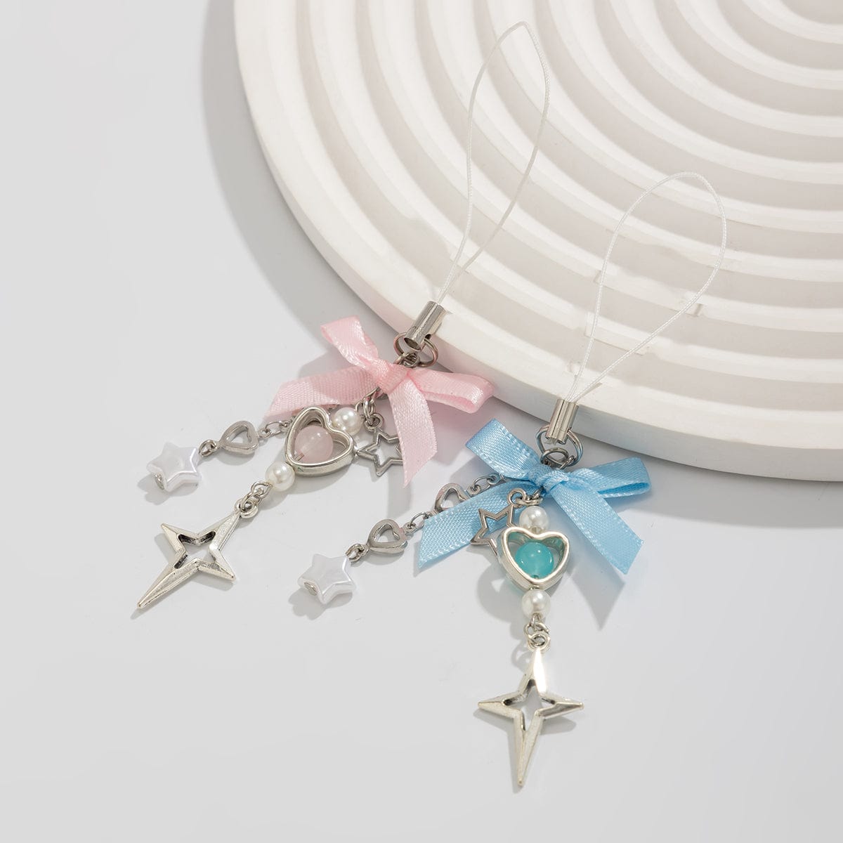 Chic 2pcs Bowknot Heart Star Keychain Phone Strap Set - ArtGalleryZen