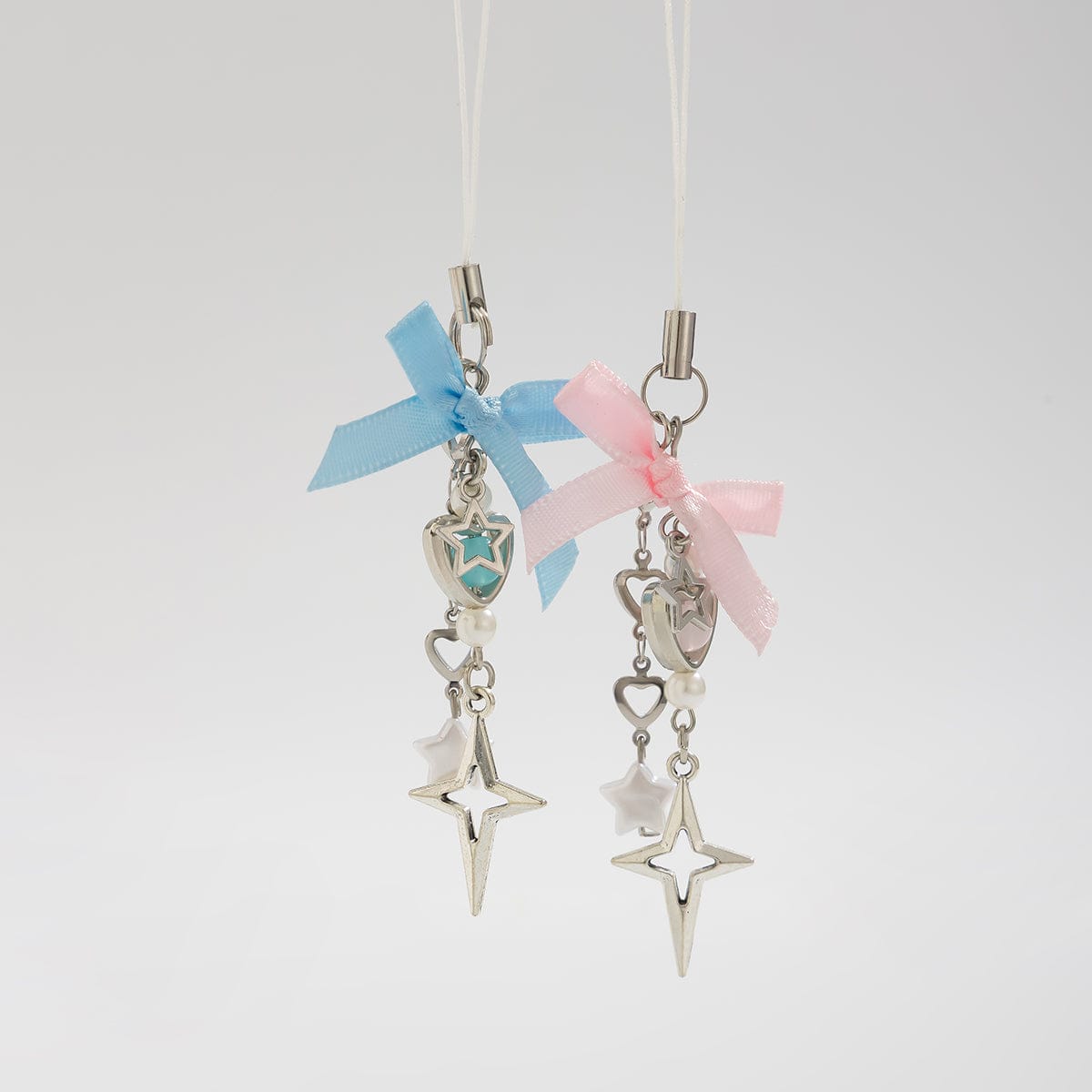 Chic 2pcs Bowknot Heart Star Keychain Phone Strap Set - ArtGalleryZen