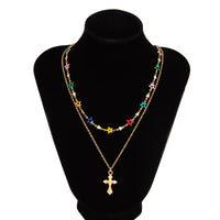 Thumbnail for Chic 2pcs Cross Pendant Colorful Star Chain Necklace Set - ArtGalleryZen