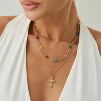 Thumbnail for Chic 2pcs Cross Pendant Colorful Star Chain Necklace Set - ArtGalleryZen