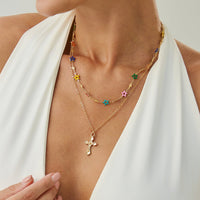 Thumbnail for Chic 2pcs Cross Pendant Colorful Star Chain Necklace Set - ArtGalleryZen