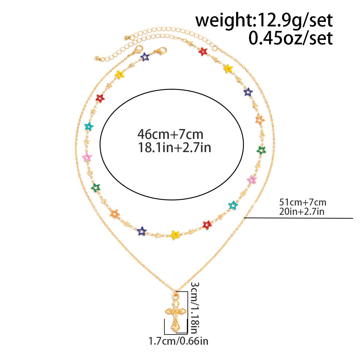 Chic 2pcs Cross Pendant Colorful Star Chain Necklace Set - ArtGalleryZen