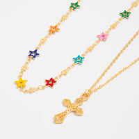 Thumbnail for Chic 2pcs Cross Pendant Colorful Star Chain Necklace Set - ArtGalleryZen